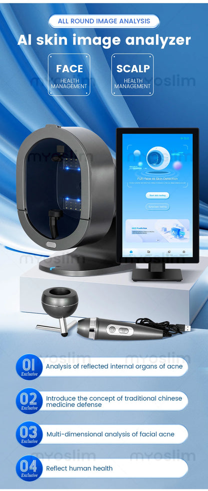 AI Hair Analysis 3D Facial Skin Analyzer Machine 15.6/21.5 Inch 8 Light Spectrum Skin Analysis Scanner For Business Beauty Care