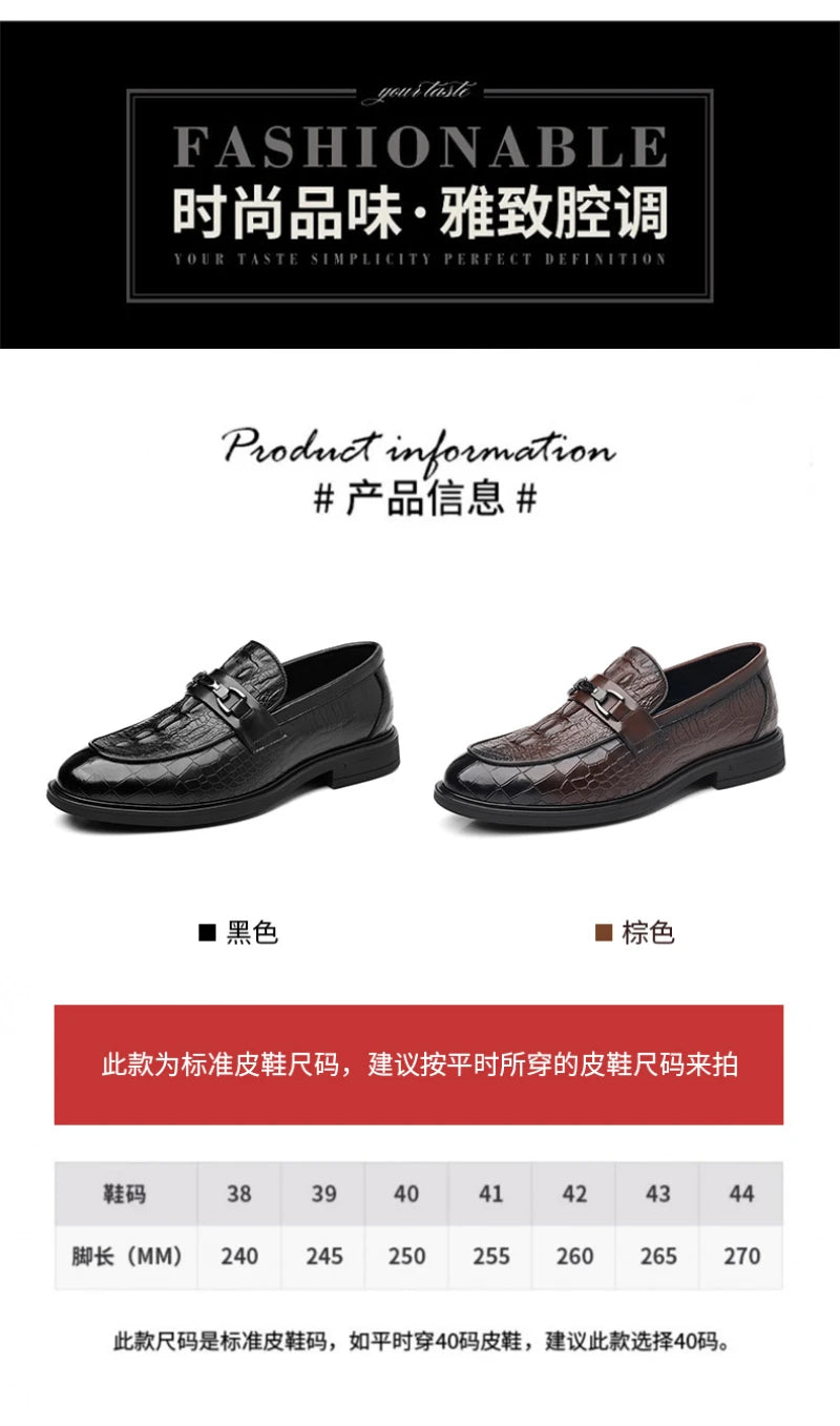 Mens Black Crocodile Embossed Leather Loafers With Metal Horsebit Buckle Thick Sole Formal Business Wedding Party Dress Shoes