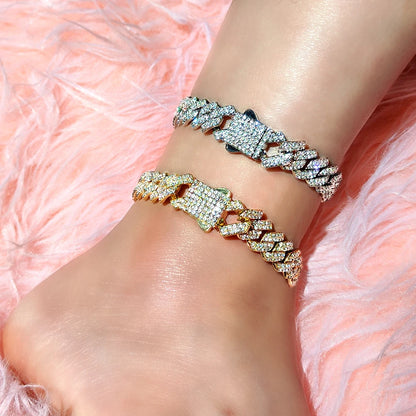 Bling Golden Cuban Chain Anklet For Women Girls HipHop Iced Out full Rhinestone Paved Cuban Summer Beach Anklet Bracelet Jewelry