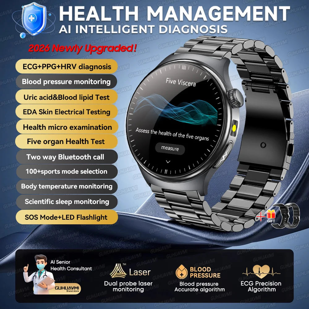2026New High-end Health Smart Watch For Men Women Blood Lipids Uric Acid Blood Pressure Accurate Data ECG+PPG BT Call Smartwatch