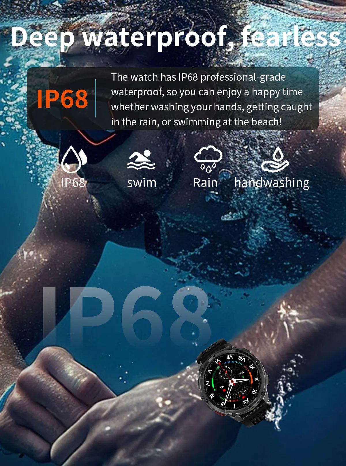 2026 T-Rex3 Ultra 1100mAh Battery 170+Sport Fitness LED Flashlight IP68 Waterproof Bluetooth call GPS track Smartwatch Compass