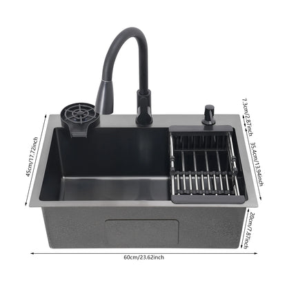 Multi-functional Kitchen Sink with Retractable Faucet, Soap Dispenser and Drip Basket Black Stainless Steel Sink 3 Specification