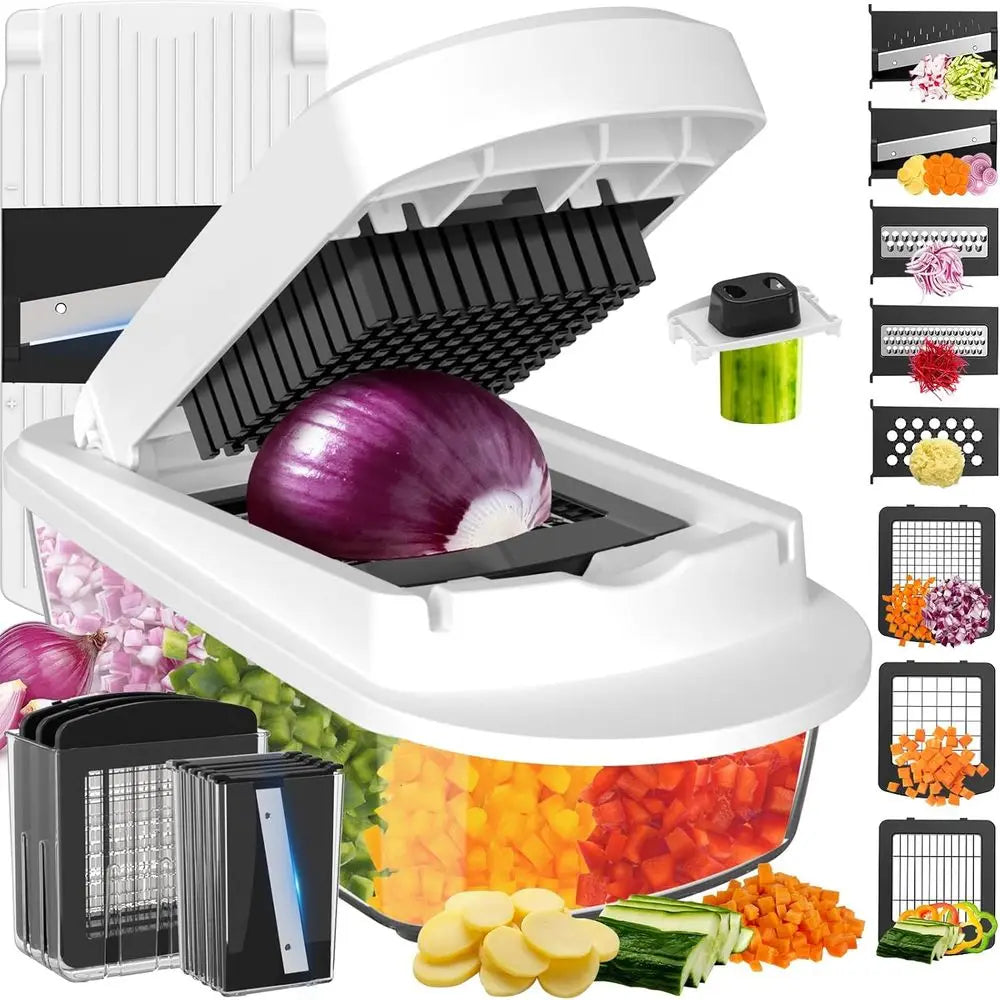 All-in-1 Vegetable Chopper Mandoline Slicer with Container, Food Chopper, Onion Chopper, Veggie Cutter or Salad, Kitchen Gadgets