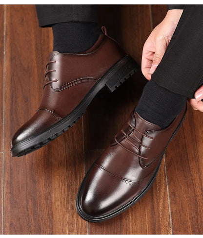Mens Black Genuine Leather Textured Lace Up Chunky Sole Oxfords Formal Business Office Groom Wedding Daily Wear Shoes Fashion