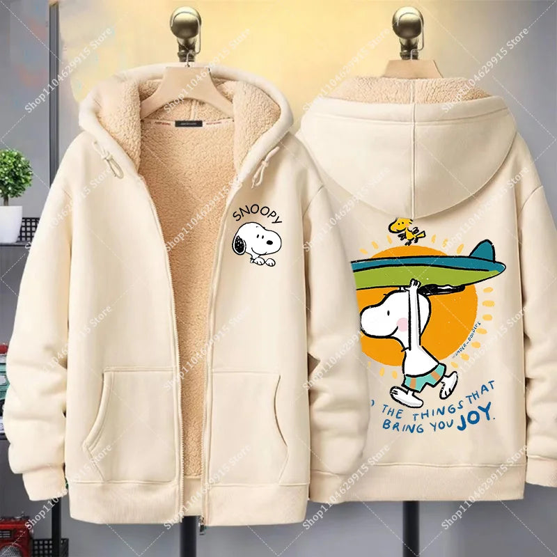 Snoopys Jacket Autumn Winter Cartoon Anime Coats Thickened Fleece Warm Hooded Men Women Couple Hooded Sweatshirt Birthday Gift