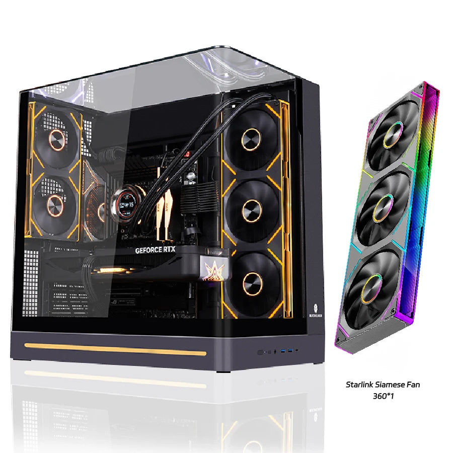 WJCOOLMAN AITO Plus ATX PC case 9.16-inch screen RGB light strip 360 water cooler Integrated curved glass computer case
