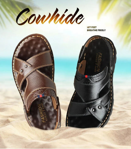 Summer New Men's Leather Sandals, Leather Anti Slip Men's Shoes Slippers, Outdoor Thick Soled Beach Shoes Men's Shoes Sandals