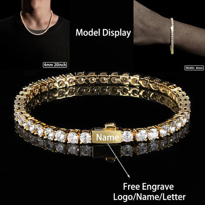 3mm 4mm 5mm 1 Row Tennis Chain Bling Zircon Copper Material Necklace Hip Hop Man and Women Iced Out Jewelry Free Engrave Name