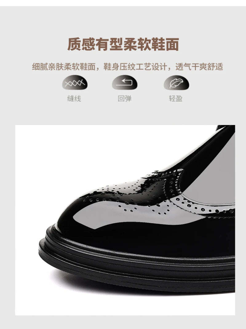 Glossy Patent Leather Brogue Perforated Carved Formal Dress Shoes Lace Up Fashion Young Men Groom Wedding Party Leather Shoes