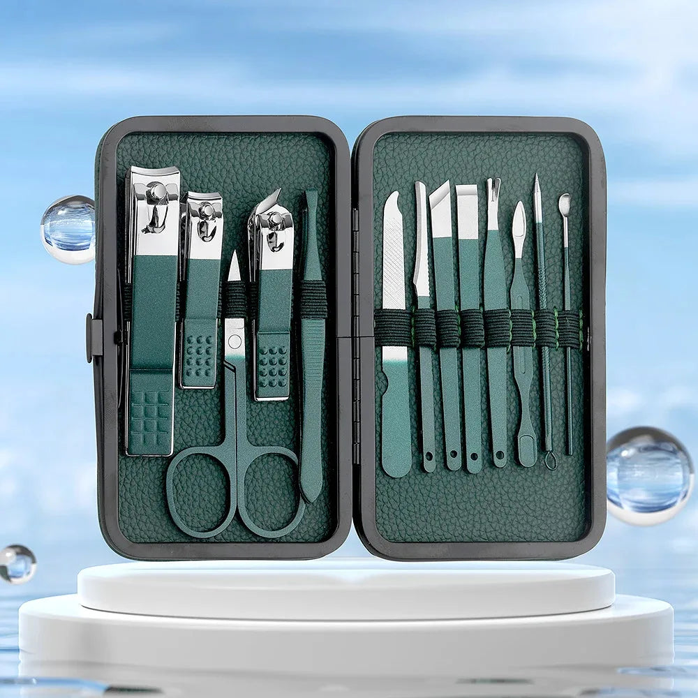 Nail clipper set, home nail clippers, dark green 7-24piece set, pedicure, exfoliation and nail care tools
