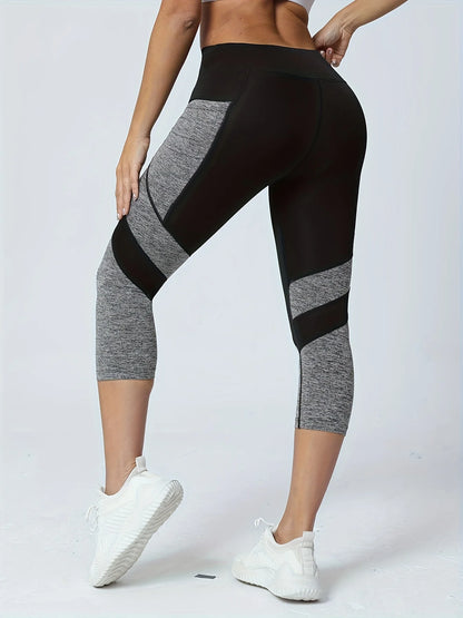 Women's Patchwork Pocket High Waist Yoga Pants Capri Leggings Tummy Tuck Sweatpants
