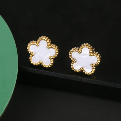 INS Hot Sale Stainless Steel Five Laef Flower Clover Bracelet Jewelry Set Necklace Earrings For Woman Daily Wear Brand Jewelry