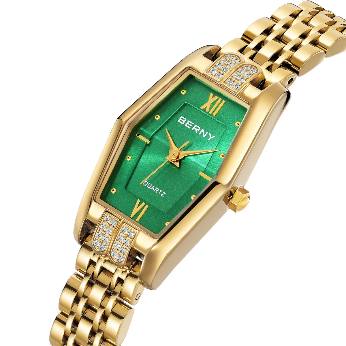 BERNY Gold Watches for Women Elegant Dainty Hexagon Ladies Quartz Wrist Watches Stainless Steel Band Fashion Luxury Bracelet