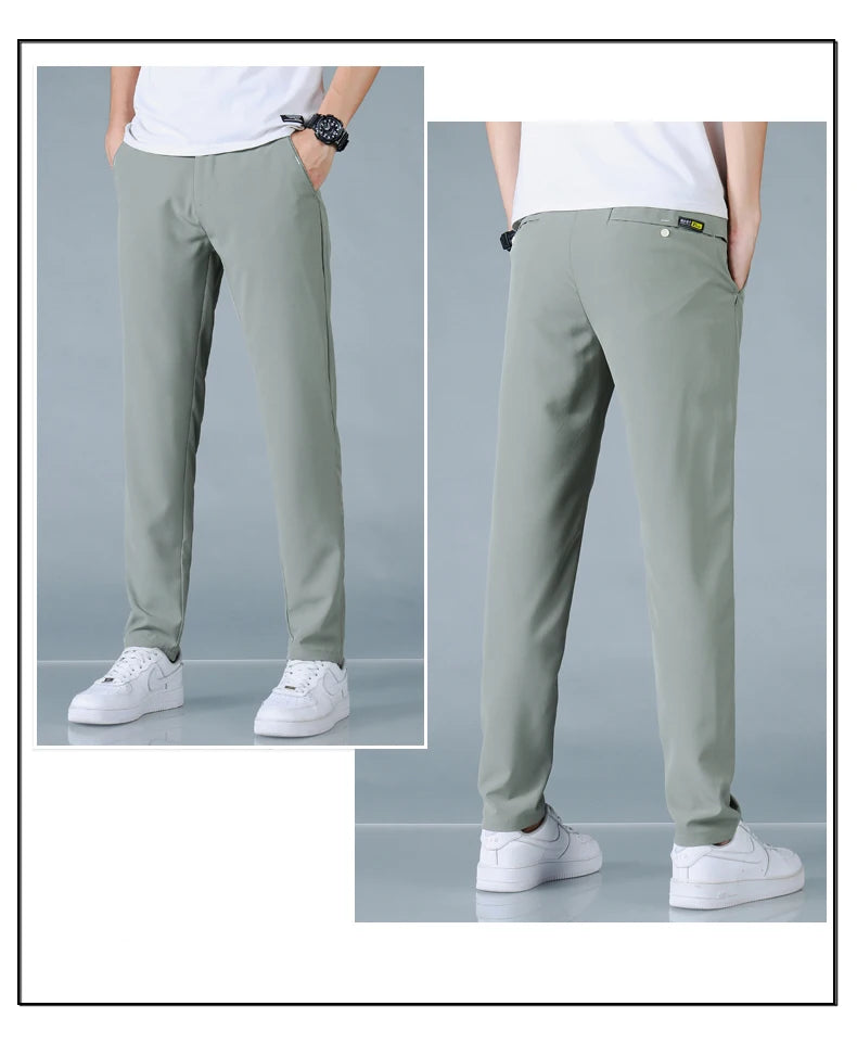 2025 Spring Summer Ultra-thin Men's Casual Pants Slim Straight Leg Elastic Waist Sports Jogging Trousers Fashion Men Golf Pants