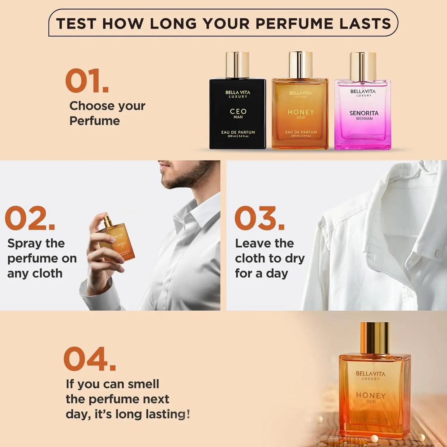 BellaVita Luxury Honey Oud EDP 3.4oz / 100ml Warm Sweet Amber Vanilla Long Lasting Unisex Perfume Ideal Holiday Gift