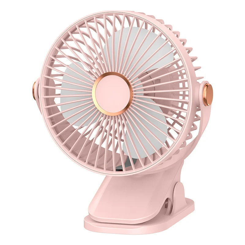 Portable Clip On Fan With LED Light, 720° Rotation Mini USB Rechargeable Fan, 5 Speed Quiet Cooling Fan For Home Office Camping