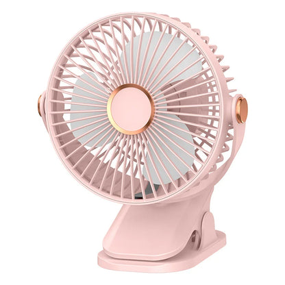 Portable Clip On Fan With LED Light, 720° Rotation Mini USB Rechargeable Fan, 5 Speed Quiet Cooling Fan For Home Office Camping