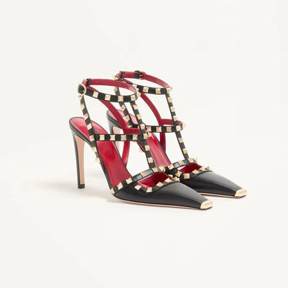 Summer Square Headed Rivet High-heeled Women's Sandals, Fashionable and Sexy Women's Party T-table Women's Plus Size Sandals