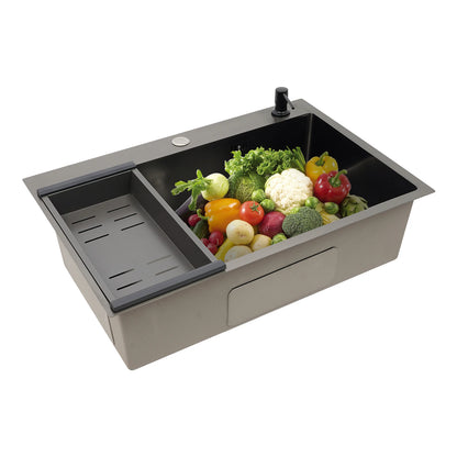 Stainless Steel Kitchen Sink with Draining Basket Soap Dispenser Utility Sink and Drainer with Efficient for Home Kitchen