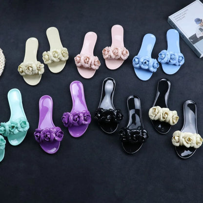 2025 New Women Spring/Summer Collection Jelly Color One Word Shoes Beach Daily Shopping Home Essential Casual Slippers