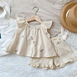 Girls' Floral Flutter-Sleeve Top & Shorts Set — product image