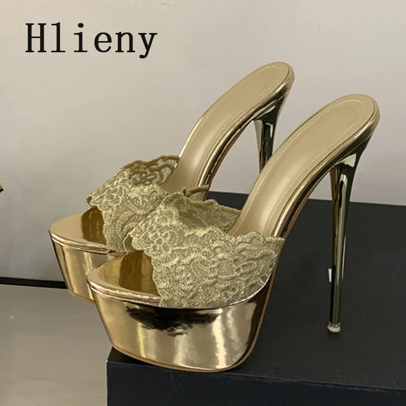 Hlieny Street Style Summer Open Toe Platform Women Slippers Fashion Thin High Heels Sandals Ladies Banquet Nightclub Party Shoes