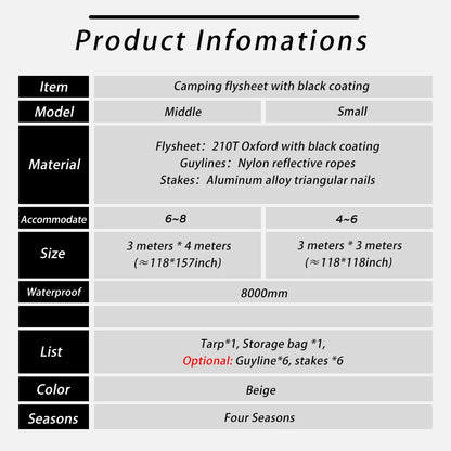 Black Coating Tarp Block 99% UV Ourdoor Camping Waterproof Sun Shelter 3x3 3x4 3x5 Black Coated Beach Sunshade Canopy
