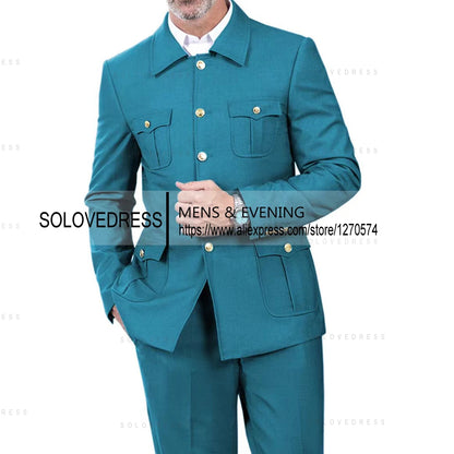 2 Pieces  4 Real Pockets Single Breasted  Slim Fit  Men's Formal Suits Groomsmen Wedding Tailored Fit (Blazer+Pants)