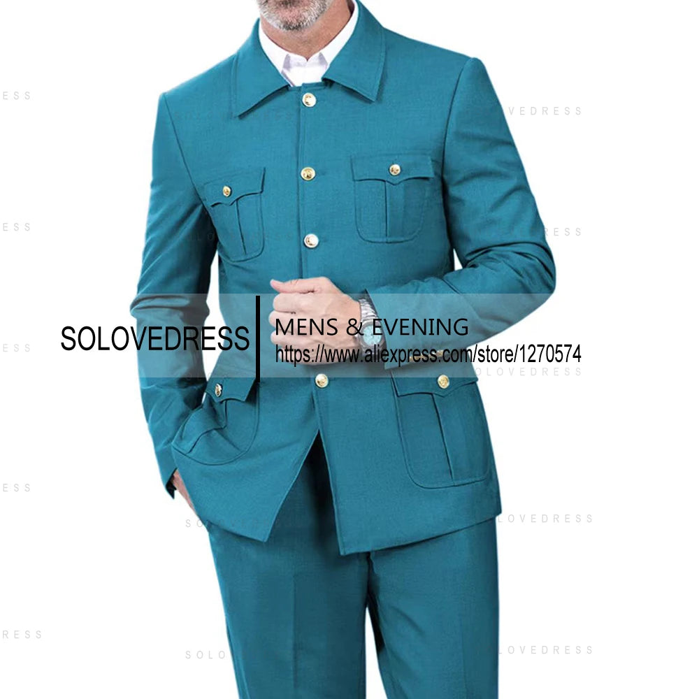 2 Pieces  4 Real Pockets Single Breasted  Slim Fit  Men's Formal Suits Groomsmen Wedding Tailored Fit (Blazer+Pants)