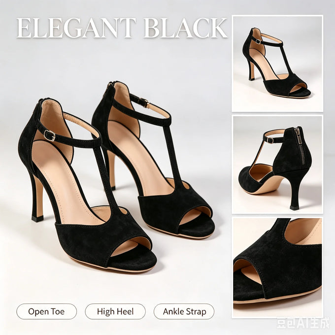 Faux-Suede T-Strap Heeled Sandals — product image