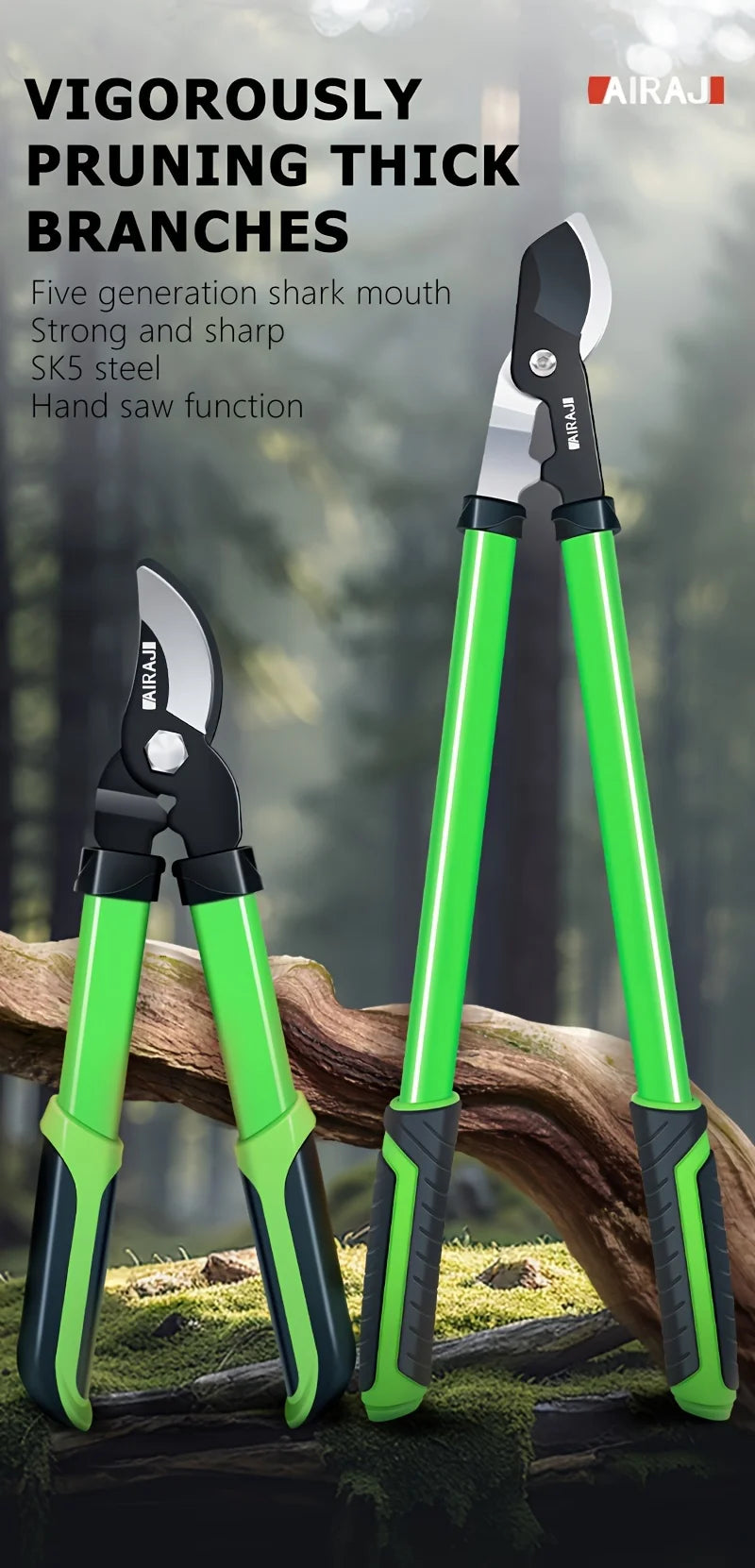 Professional Pruning Shears - Multi-Functional, Anti-Slip Grip, Large Opening, Durable Metal, Green - Ideal for Garden Trimming