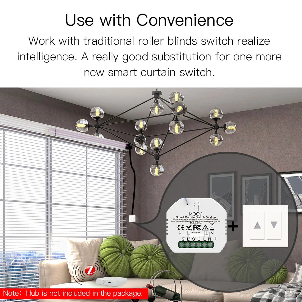 Moes Tuya ZigBee Smart RF433 Curtain Switch Module DIY for Motorized Roller Blinds Motor 2MQTT Smart Life APP Alexa Google Home