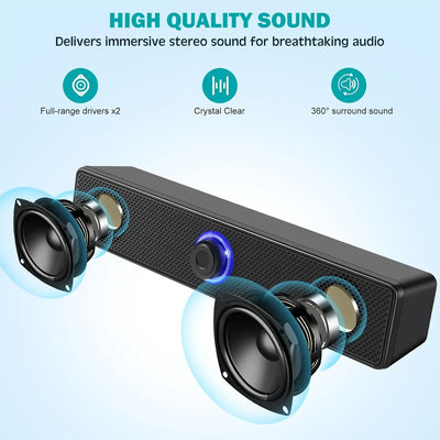 Wireless Soundbar for TV, Desk Audio Player & Home Theater Speaker for Movies, Music, Sports, Apartment & Living Room Use