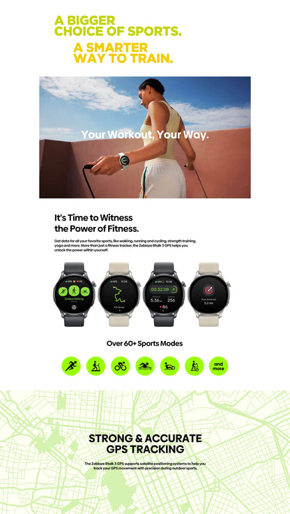 New Zeblaze Btalk 3 GPS Smartwatch 1.43" AMOLED Screen Dual Strap Make/Answer Phone Calls Heart Rate SpO2 Stress Tracking Watch
