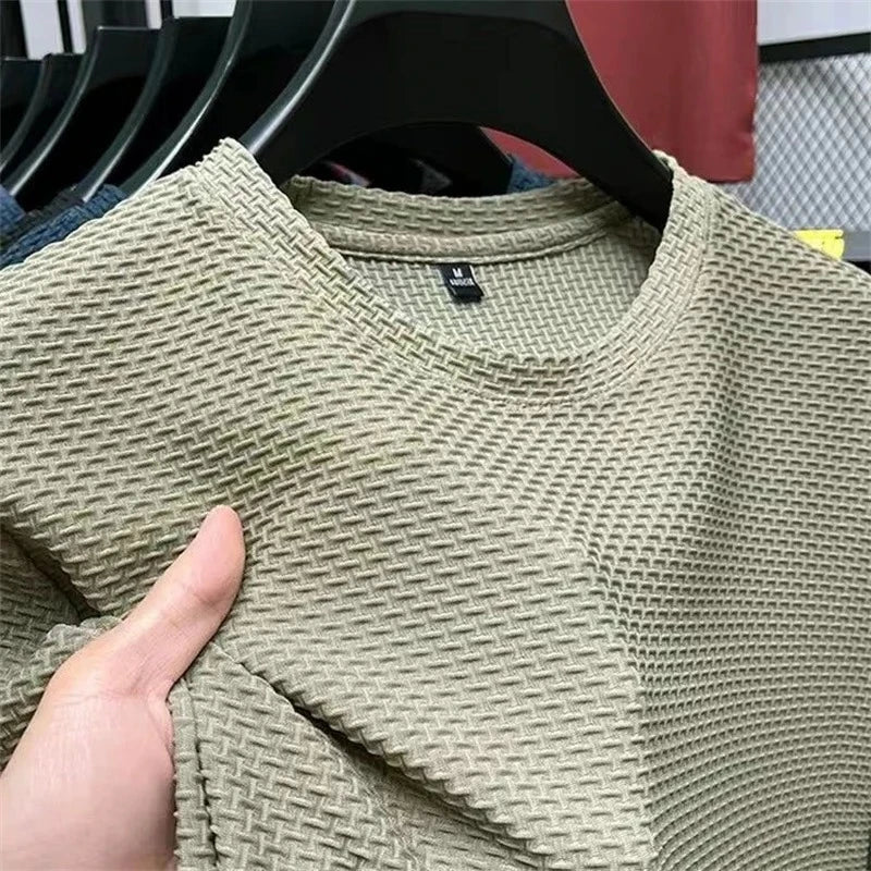 Ice Silk Mesh T-shirt Men's Short Sleeve Round Neck Tshirt Man Summer Half Sleeve Men Thin Solid Color Sports Tees Tops