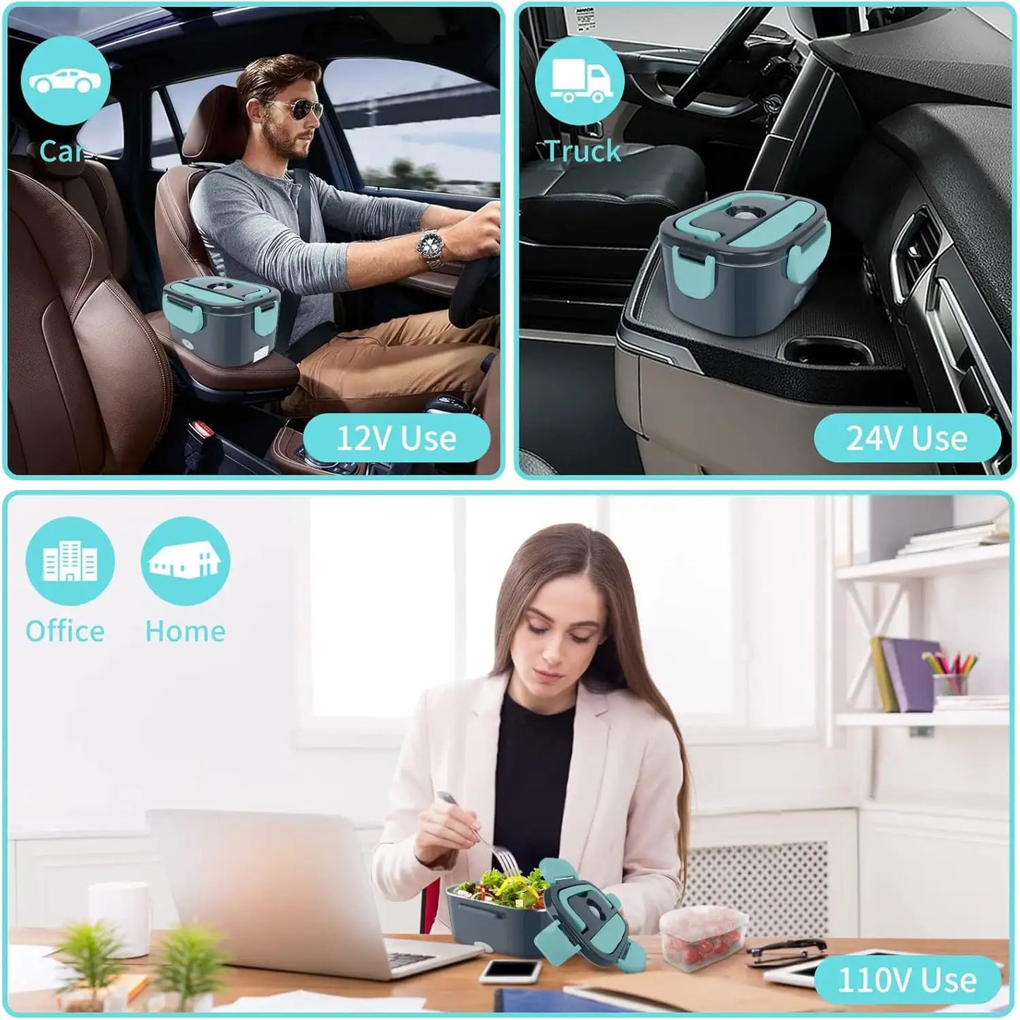 1.5 L 60W Electric Lunch Box Food Warmer Portable Food Heater for Car Or Home - Leak Proof, Lunch Heating Microwave for Truckers