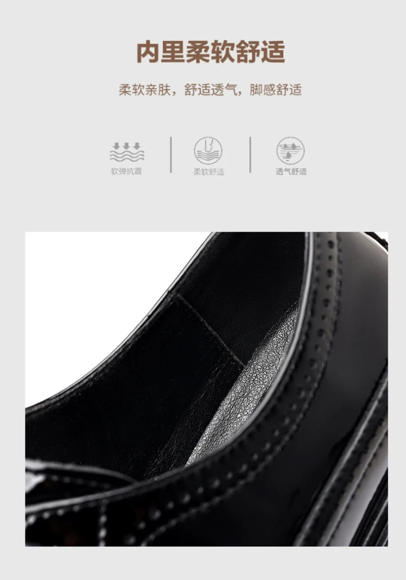 Glossy Patent Leather Brogue Perforated Carved Formal Dress Shoes Lace Up Fashion Young Men Groom Wedding Party Leather Shoes
