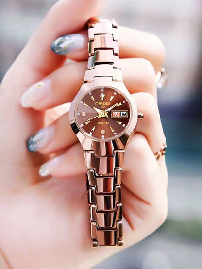 ORUSS Hot Brand Ladies' Watch High Quality Stainless Steel  Waterproof Luminous Pointer Week Calendar Eleganc Women Quartz Watch