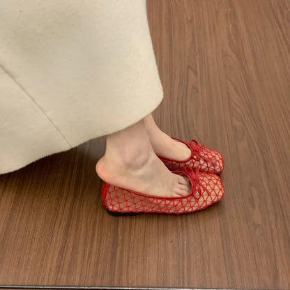 2026 Summer New Fashion Bow Flat Sandals for Women Slip-on Designer Style Casual Walking Breathable Elegant Ballet Shoes