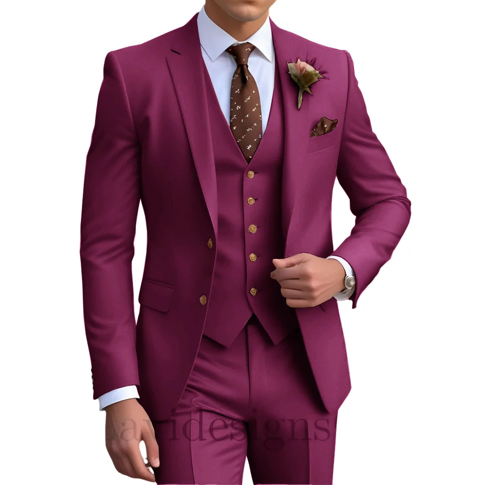 Elegant Men's Wedding Tuxedo Slim Blazer Pants Vest Three-piece Suit XS-5XL Custom Youth Suit 2025 New Style Suit