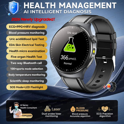 2026New High-end Health Smart Watch For Men Women Blood Lipids Uric Acid Blood Pressure Accurate Data ECG+PPG BT Call Smartwatch