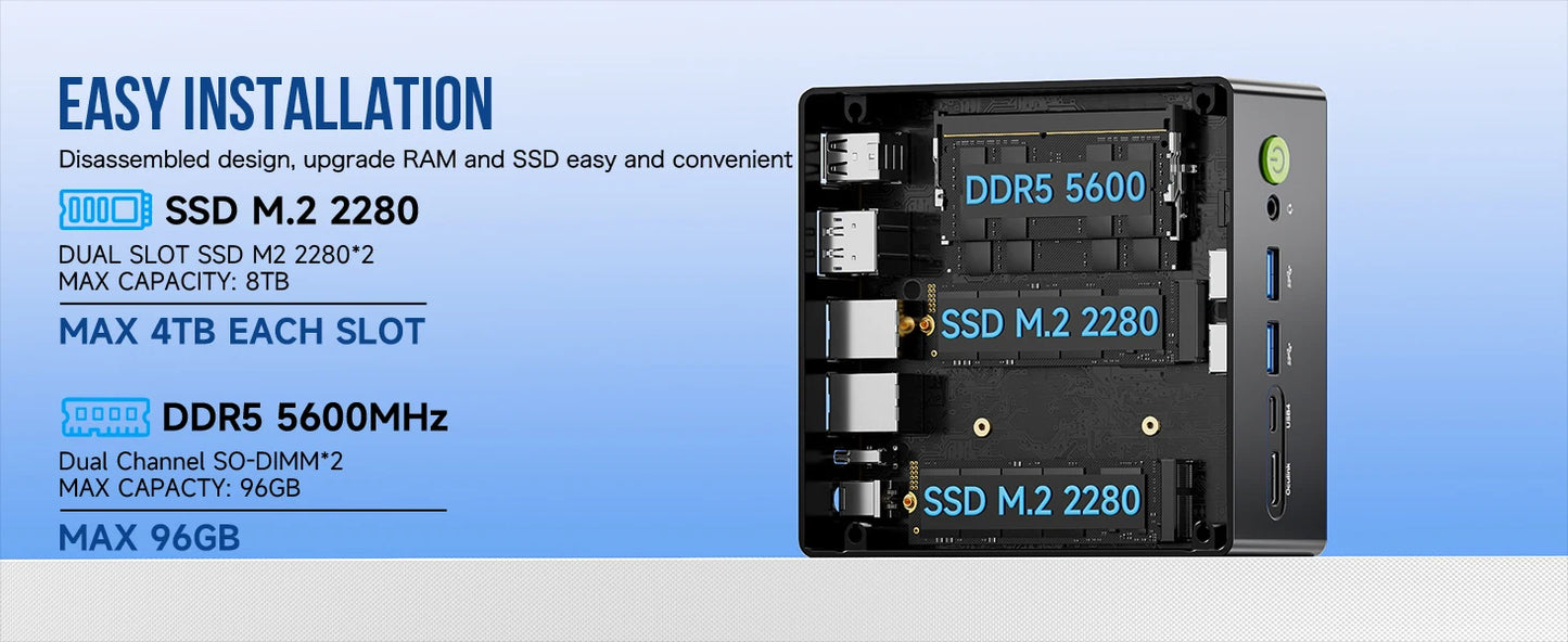 GMKtec K8 Plus Mini PC AMD R7-8845HS NUCBOX Window 11 Pro AMD Radeon™ 780M Oculink*1（PCIE GEN4*4)） DDR5 5600MHz