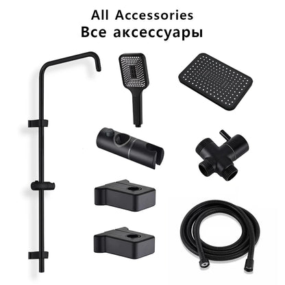 Black Shower Column Set Bathroom Accessories 3 Way Water Diverter Valve Bathtub Mixer Showers Faucet Pressurization Shower Head