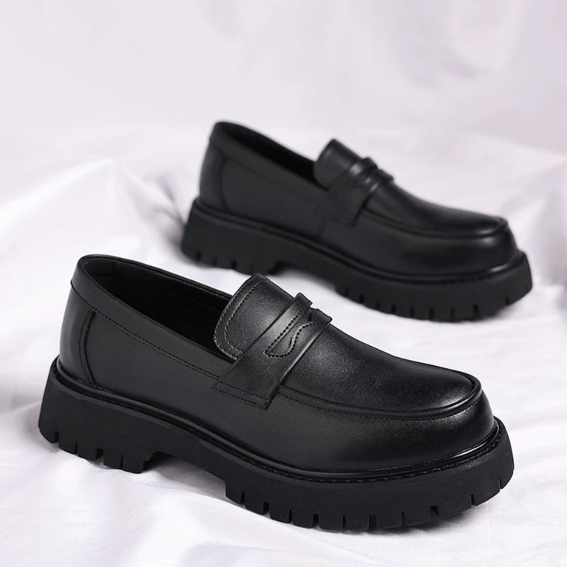 Black Platform Loafers Slip On Chunky Sole Casual Dress Shoes Comfortable Fashion Footwear For All Match For Daily Wear Office