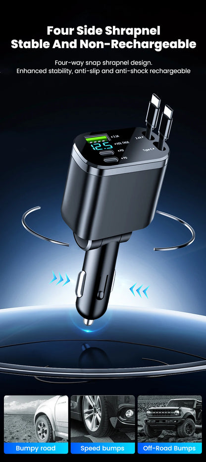 Elough Digital Display Car Charger with Retractable Cable PD Car Fast Charger for iPhone Xiaomi Huawei Samsung