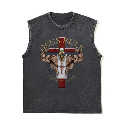 Washed Vintage Powerhouse Gym Logo Double Sided Print Tank Tops T-shirts Men Women Casual Oversized Geek Fitness Vest T Shirts