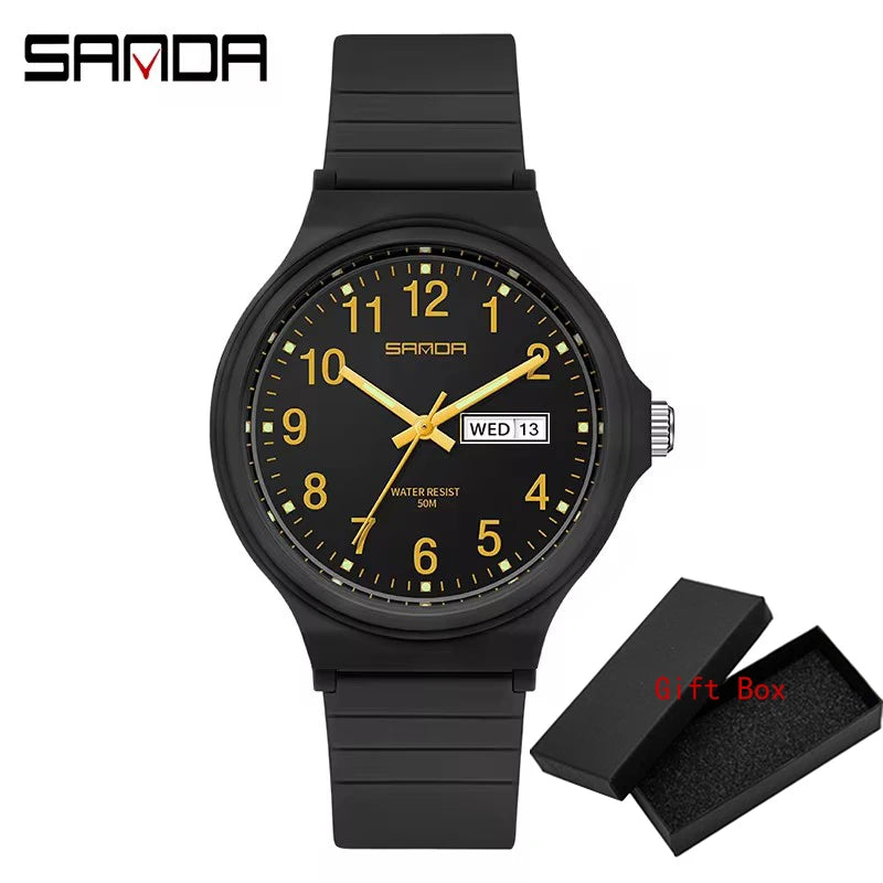 Fashion Sanda Top Brand Calenda Quartz Watch Minimalism Style Ladies Wristwatch Simple Black White Waterproof Watch Clock Reloj