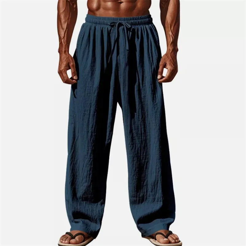 2026 New Men Cotton and Linen Casual Pants Simple and Comfortable Straight Leg Pants Waist Drawstring Plus Size Looser S-5XL ﻿