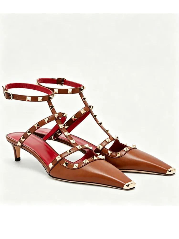 Summer Square Headed Rivet High-heeled Women's Sandals, Fashionable and Sexy Women's Party T-table Women's Plus Size Sandals