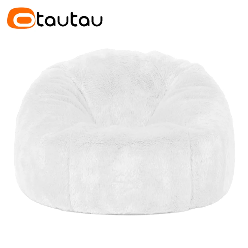 OTAUTAU Adults  Children Fluffy Faux Fur Bean Bag Pouf Cover without Filler Beanbag Puff Salon Ottoman Corner Seat Sac DD003